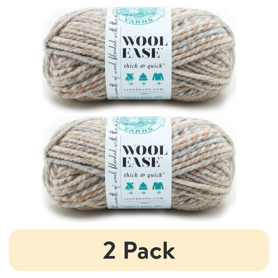 (2 pack) Lion Brand Yarn Wool-Ease Thick & Quick Fossil Super Bulky Acrylic Wool Blend Yarn