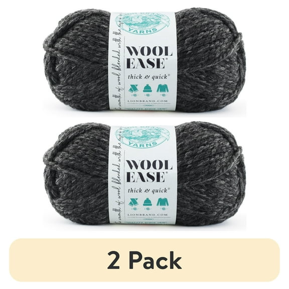 (2 pack) Lion Brand Yarn Wool-Ease Thick and Quick Charcoal Super Bulky Acrylic Wool Blend Yarn