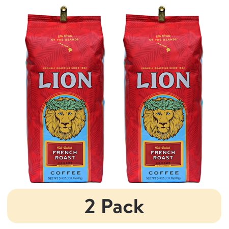 (2 pack) Lion Coffee, French Roast - Ground Coffee, 24 Ounce Bag