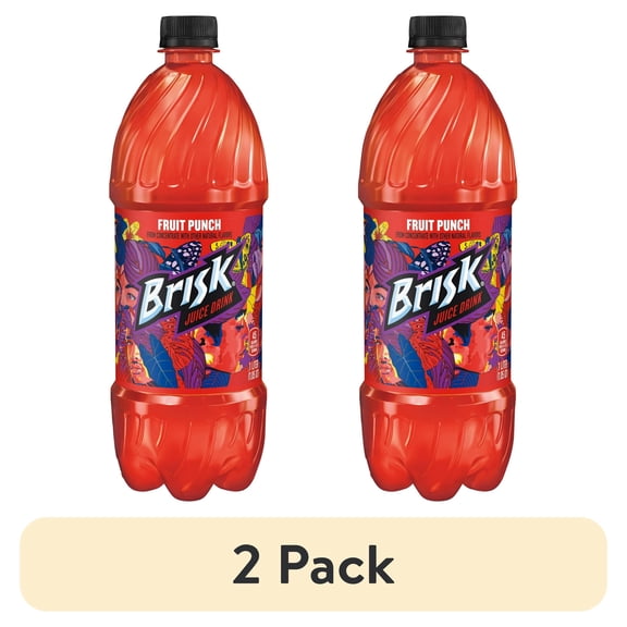 (2 pack) Lipton Brisk Fruit Punch Juice, 1 Liter, Bottle(1Count)