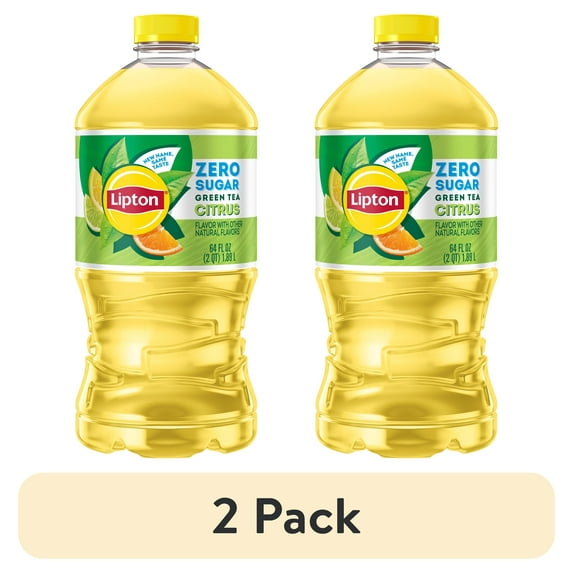 (2 pack) Lipton Green Tea Citrus Zero Sugar Iced Tea, 64 fl oz Bottle