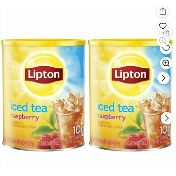 (2 pack) Lipton Iced Tea Mix Black Tea, Raspberry, Caffeinated, 10 Quarts