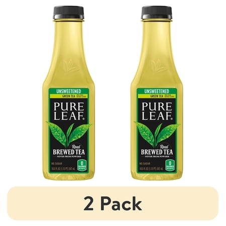 (2 pack) Lipton Pure Leaf Unsweetened Real Brewed Green Iced Tea, 18.5 fl oz Bottle