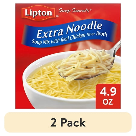 (2 pack) Lipton Soup Secrets Extra Noodle Soup Mix with Real Chicken Flavor Broth, 4.9 Oz, 2 Pack