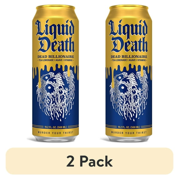 (2 pack) Liquid Death, Dead Billionaire Iced Tea, 19.2 Oz King Sized Can, Half Lemonade Half Black Tea, Low Calorie, No Artificial Sweeteners, B12 & B6 Vitamins