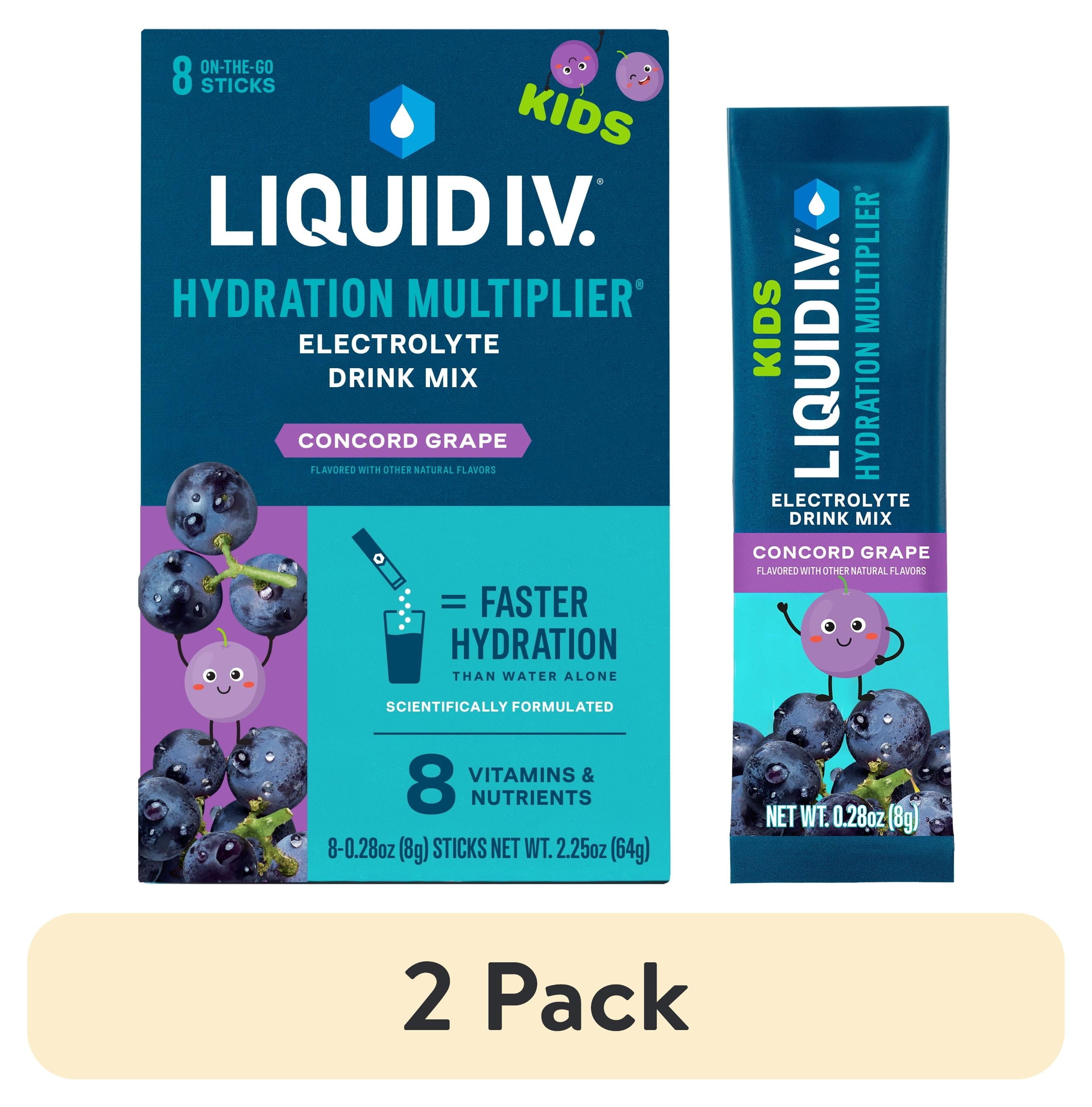 (2 pack) Liquid I.V.® Concord Grape Hydration Multiplier® for Kids Powdered Electrolyte Drink Mix, 8 Count