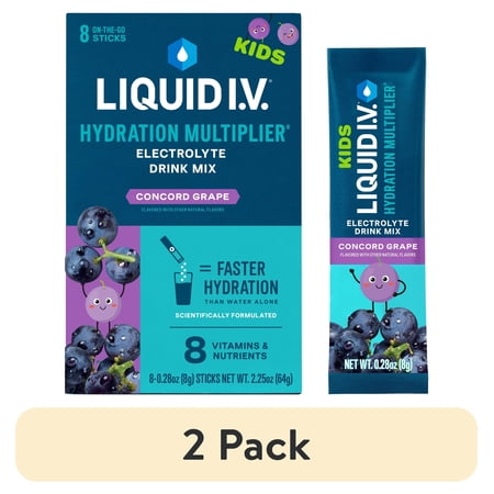 (2 pack) Liquid I.V.® Concord Grape Hydration Multiplier® for Kids Powdered Electrolyte Drink Mix, 8 Count