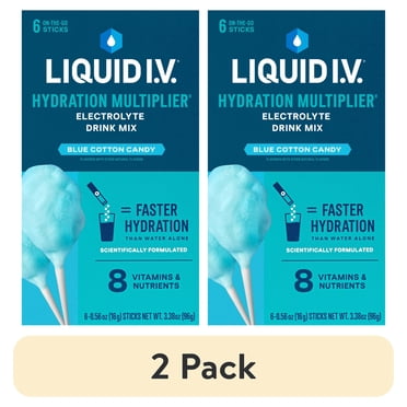 (2 pack) Liquid I.V.® Blue Cotton Candy Hydration Multiplier® Powdered Electrolyte Drink Mix, 6 Count Packets