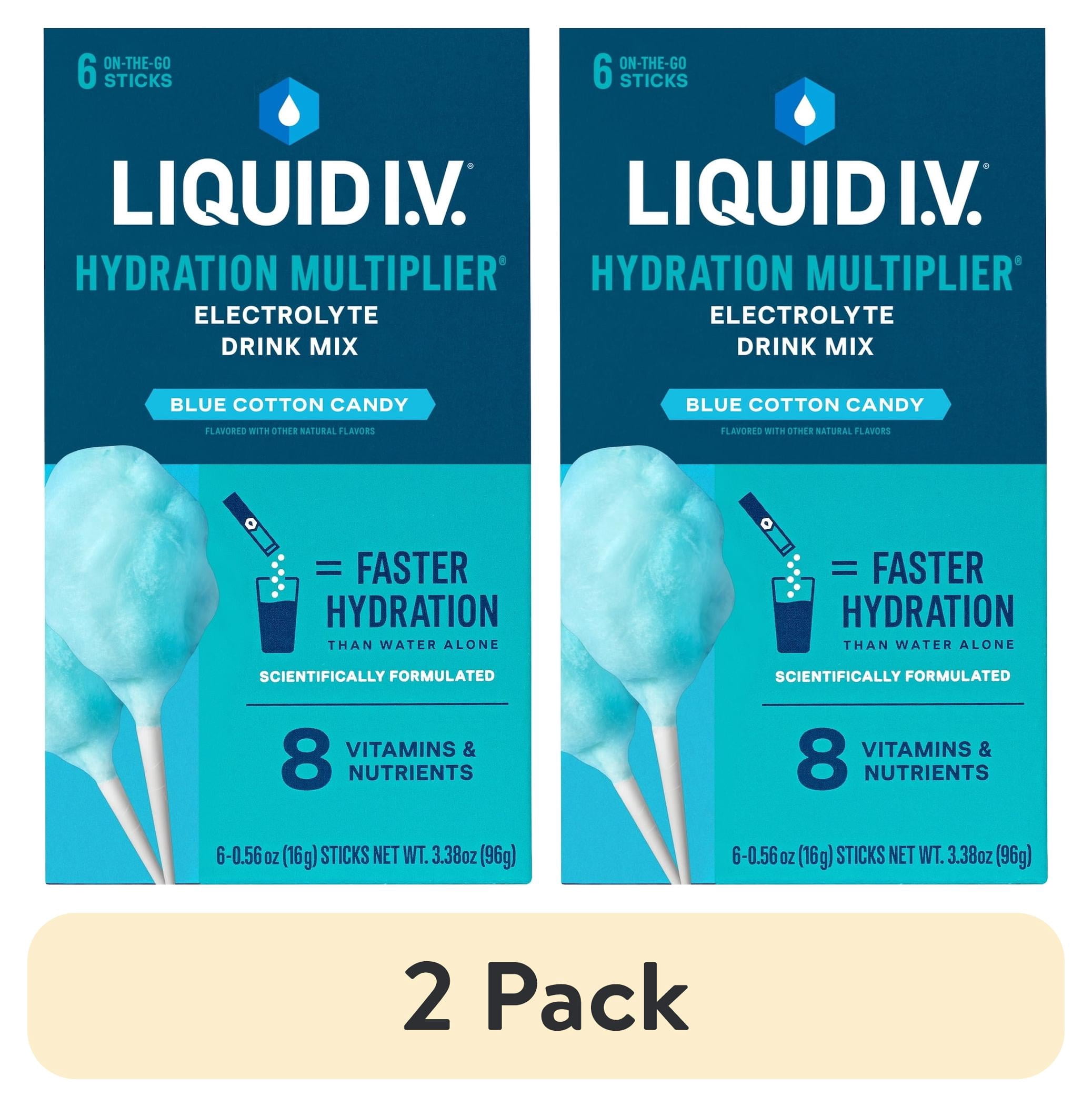 (2 pack) Liquid I.V.® Blue Cotton Candy Hydration Multiplier® Powdered Electrolyte Drink Mix, 6 Count Packets