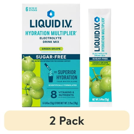 (2 pack) Liquid I.V.® Green Grape Sugar-Free Hydration Multiplier® Powdered Electrolyte Drink Mix, 6 Count Packets