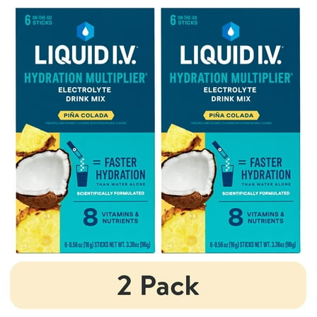 (2 pack) Liquid I.V.® Piña Colada Hydration Multiplier® Powdered Electrolyte Drink Mix, 6 Count Packets