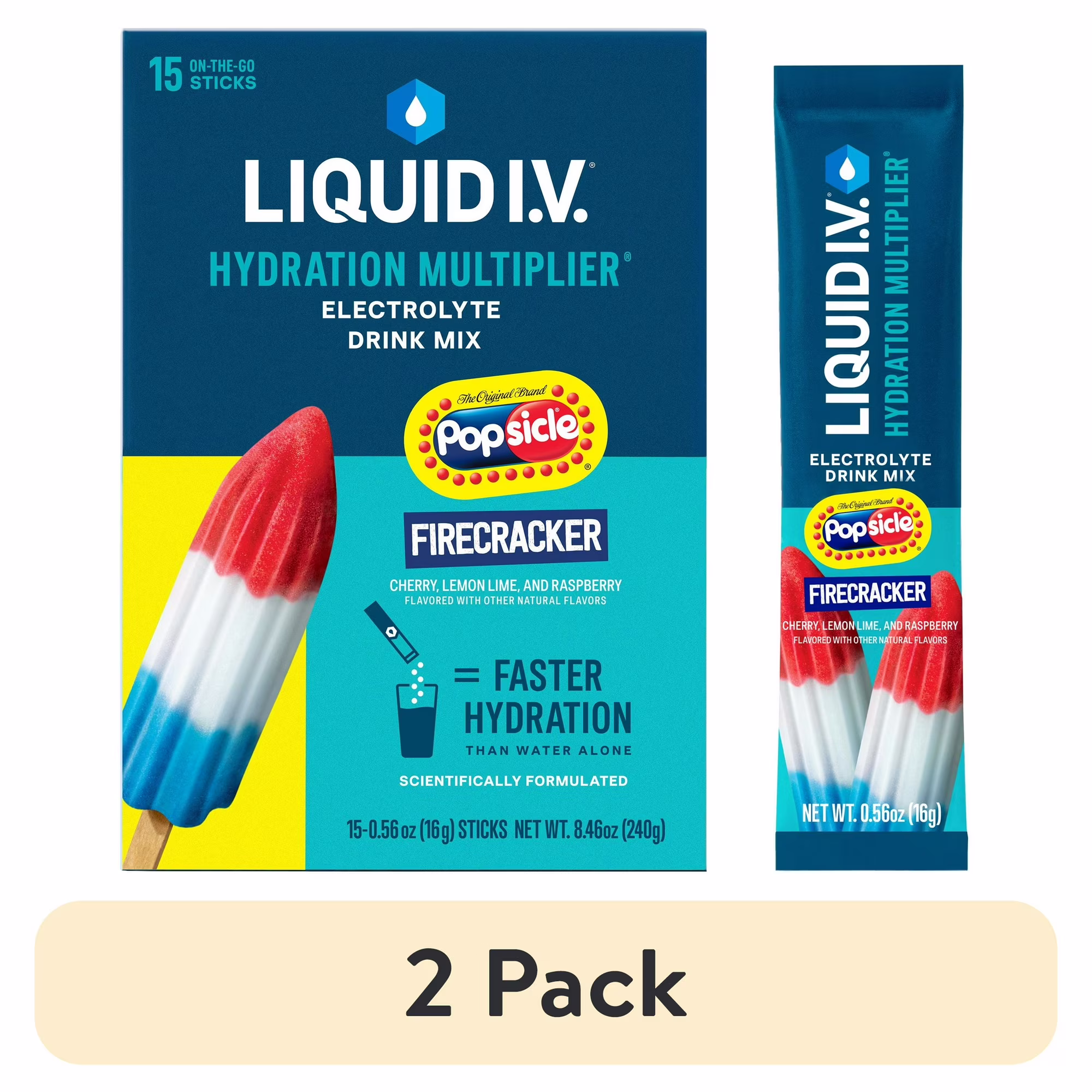 (2 pack) Liquid I.V.® Popsicle® Firecracker Hydration Multiplier® Powdered Electrolyte Drink Mix, 15 Ct Packets (2 pack)