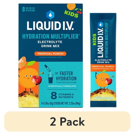 (2 pack) Liquid I.V.® Tropical Punch Hydration Multiplier® for Kids Powdered Electrolyte Drink Mix, 8 Count