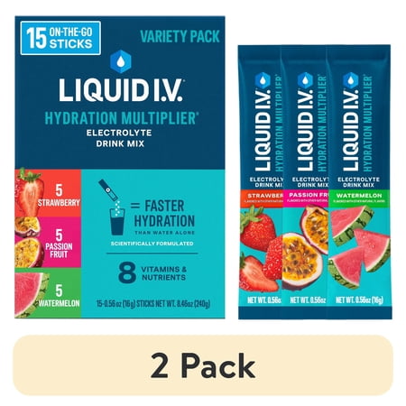 (2 pack) Liquid I.V.® Variety Pack Hydration Multiplier® Powdered Electrolyte Drink Mix, 15 count packets