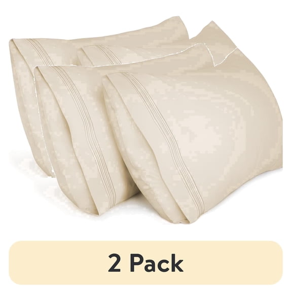 (2 pack) Lirex Queen Size Pillow Cases Set, 2-Pack 20 x 30 Inch Brushed Microfiber Pillow Covers, Beige