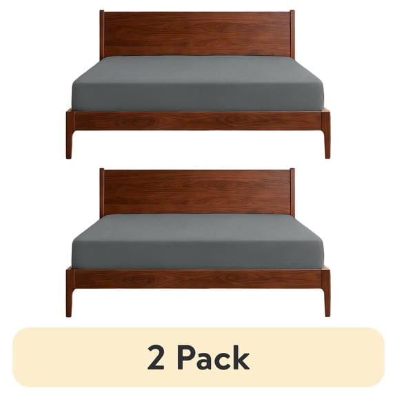 (2 pack) Lirex Twin XL Size Fitted Sheet, 100% Cotton Deep Pocket Bed Sheet, Soft Breathable Dark Grey