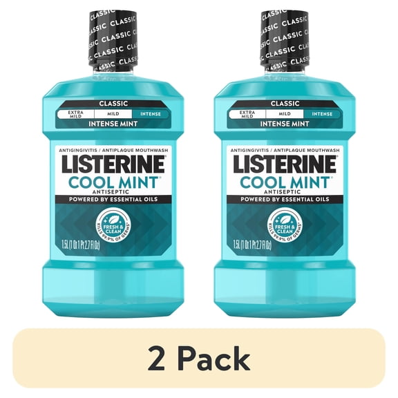 (2 pack) Listerine Cool Mint Intense Antiseptic Mouthwash, For Bad Breath & Plaque Oral Care, 1.5 L