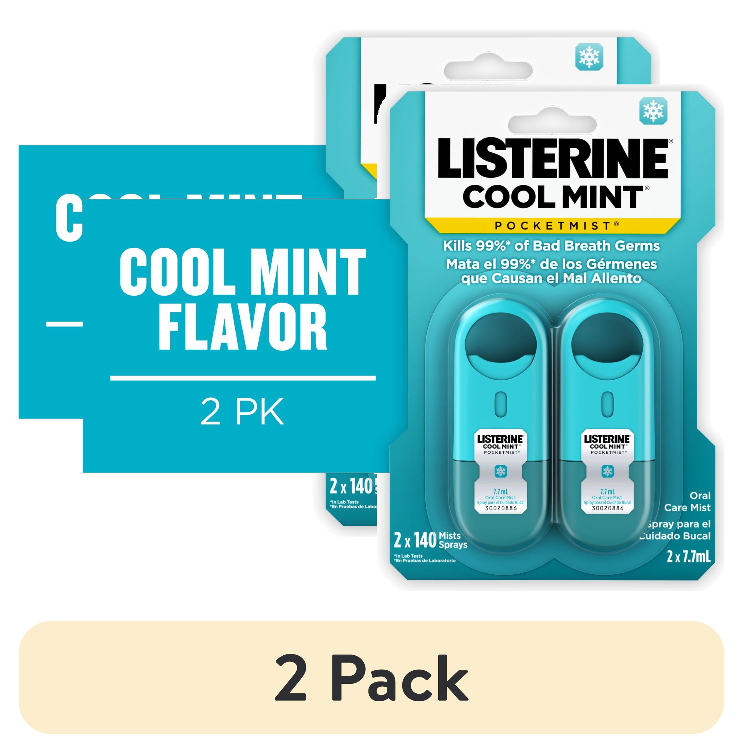 (2 pack) Listerine Pocketmist Cool Mint Oral Care Mist, Bad Breath Spray Strips, 2 x 7.7 ml
