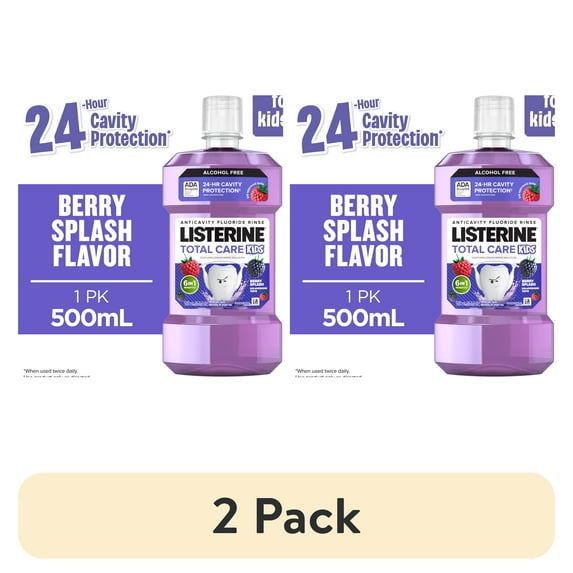 (2 pack) Listerine Total Care Kids Anticavity Alcohol-Free Mouthwash, Berry Splash, 500 mL