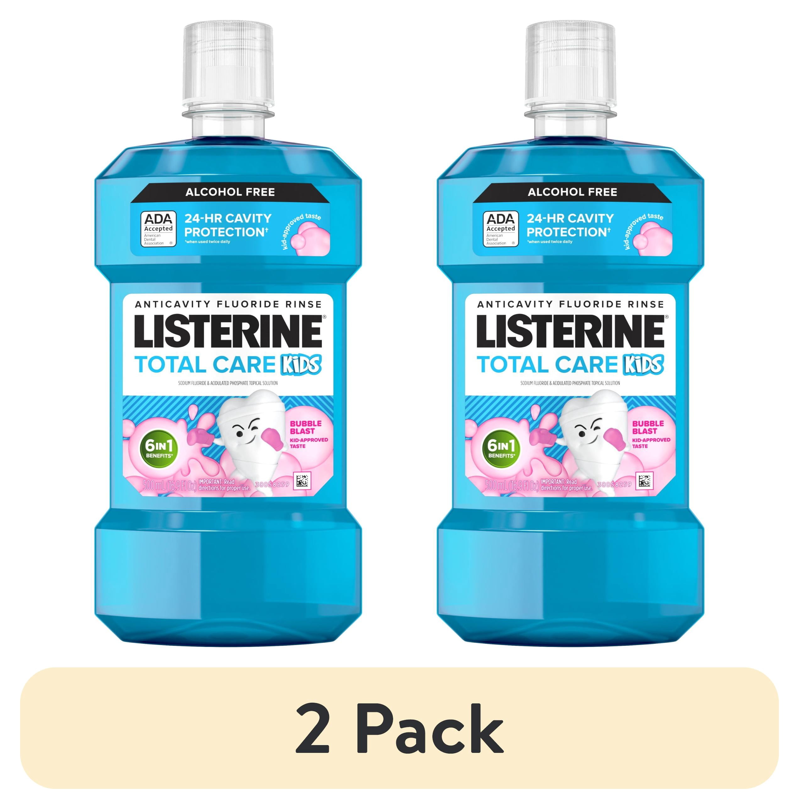 (2 pack) Listerine Total Care Kids Alcohol-Free Anticavity Fluoride Mouthwash, Bubble Blast, 500 mL