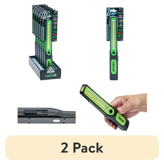 (2 pack) LitezAll 1000-Lumen Rechargeable LED Wand Work Light in Black/Green