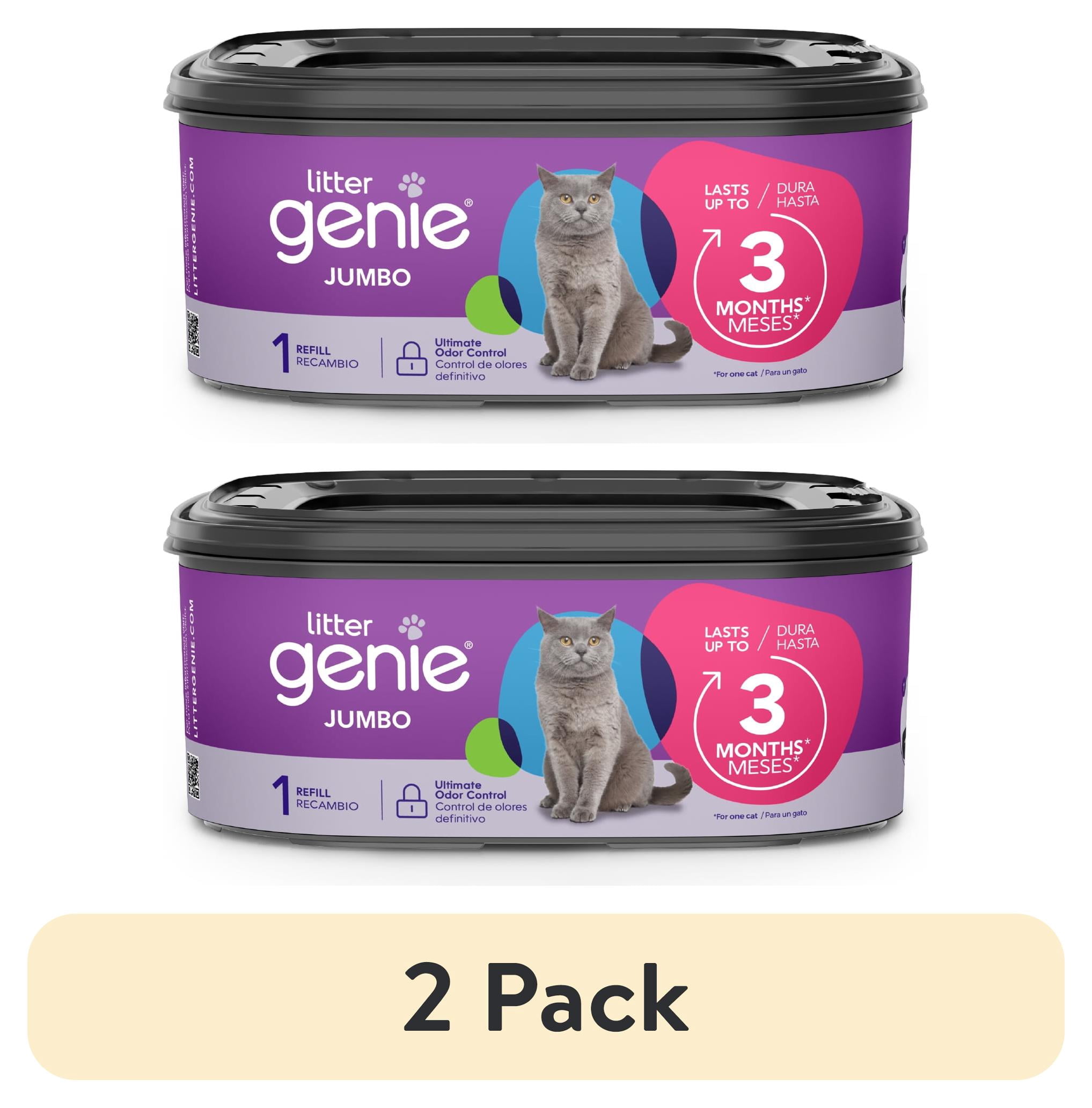 (2 pack) Litter Genie Cat Litter Disposable Jumbo Refill, Lasts up to 3 Months, 21 ft