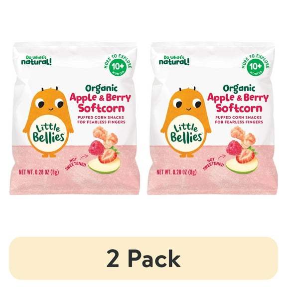(2 pack) Little Bellies Organic Apple & Berry Softcorn Snack, Baby & Toddler Puff Snack, Age 10+ Months, 0.28 oz Bag