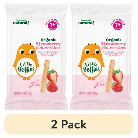 (2 pack) Little Bellies Organic Strawberry Pick-Me Sticks Puff Snack, 0.56 oz