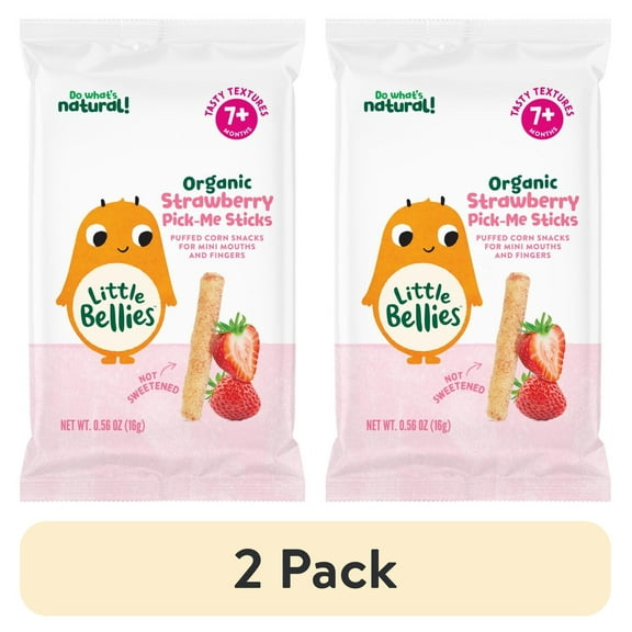 (2 pack) Little Bellies Organic Strawberry Pick-Me Sticks Puff Snack, 0.56 oz