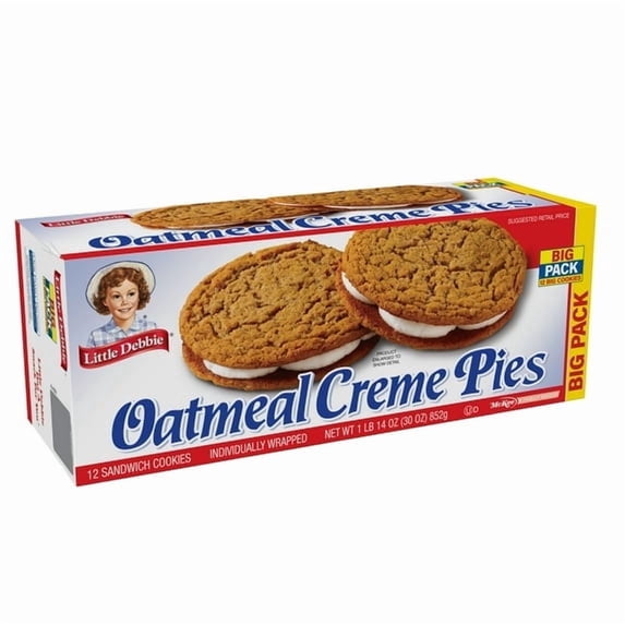 2 pack Little Debbie Big Pack Oatmeal Creme Pies, 12 Sandwich Cookies per pack, 30 oz