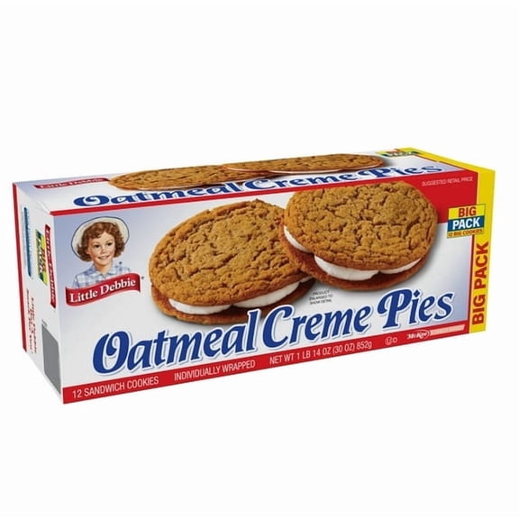 2 pack Little Debbie Big Pack Oatmeal Creme Pies, 12 Sandwich Cookies per pack, 30 oz