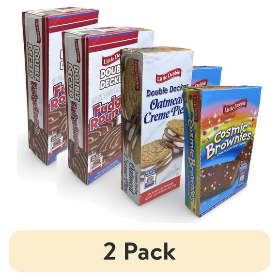 (2 pack) Little Debbie Mega Sized Cakes Combo Packs | Cosmic Chocolate Brownies/Double Decker Fudge Rounds/Double Decker Oatmeal Rounds | 18 Total