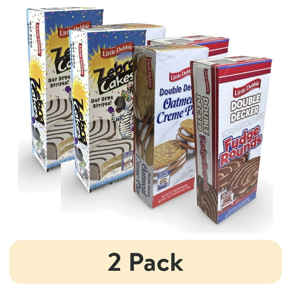(2 pack) Little Debbie Mega Sized Cakes Combo Packs | Includes: Oatmeal Double Decker Rounds / Fudge Double Decker Rounds / Zebra Black & White Cakes | 18 Total