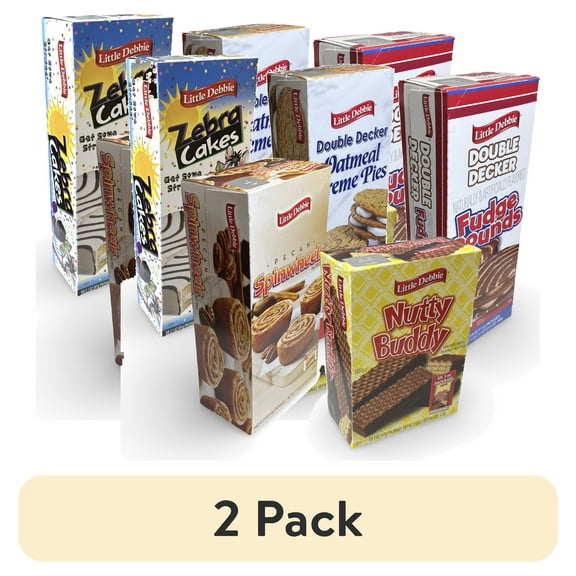(2 pack) Little Debbie Mega Sized Cakes Variety Packs | 5 Unique Treats: Nutty Peanut Buddy Bars, Oatmeal and Fudge Double Decker Rounds, Pecan Bun Spin Wheels, Zebra Black & White Cakes