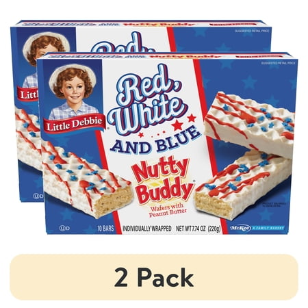 (2 pack) Little Debbie Red, White & Blue Nutty Buddy Wafers, 7.74 oz, 10 Count