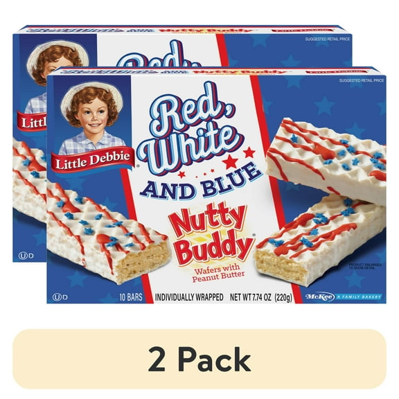 (2 pack) Little Debbie Red, White & Blue Nutty Buddy Wafers, 7.74 oz, 10 Count