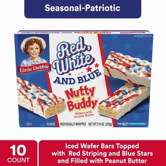 2 pack Little Debbie Red, White & Blue Nutty Buddy Wafers, 7.74 oz, 10 Count