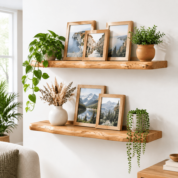 2-pack Live Edge Cedar Floating Shelves With Picture Ledge