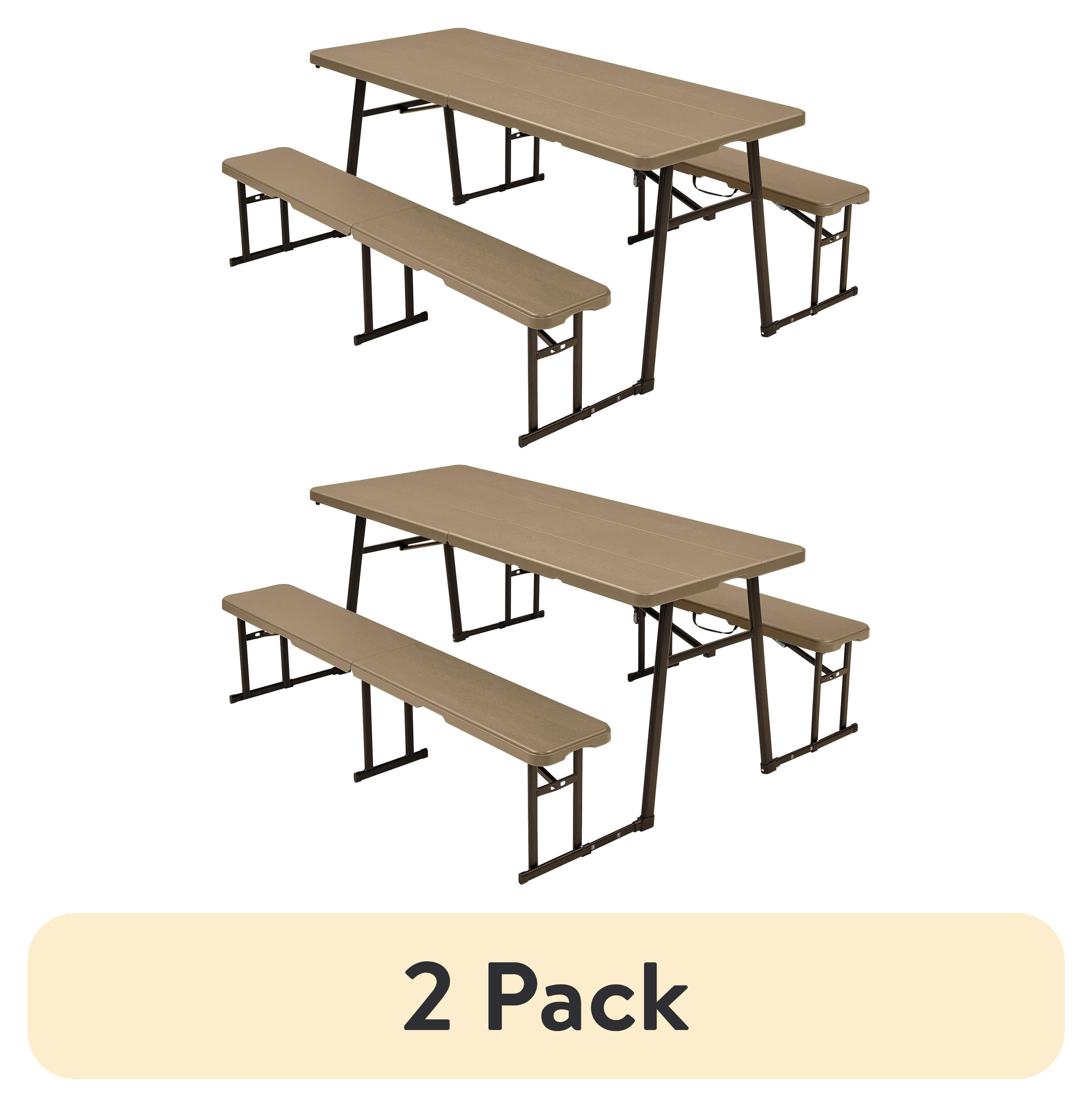 (2 pack) Living & More 3-Piece 6 ft Folding Picnic Table Set with 2 Benches, Polyethylene and Steel, Indoor/Outdoor, Light Brown and Dark Brown