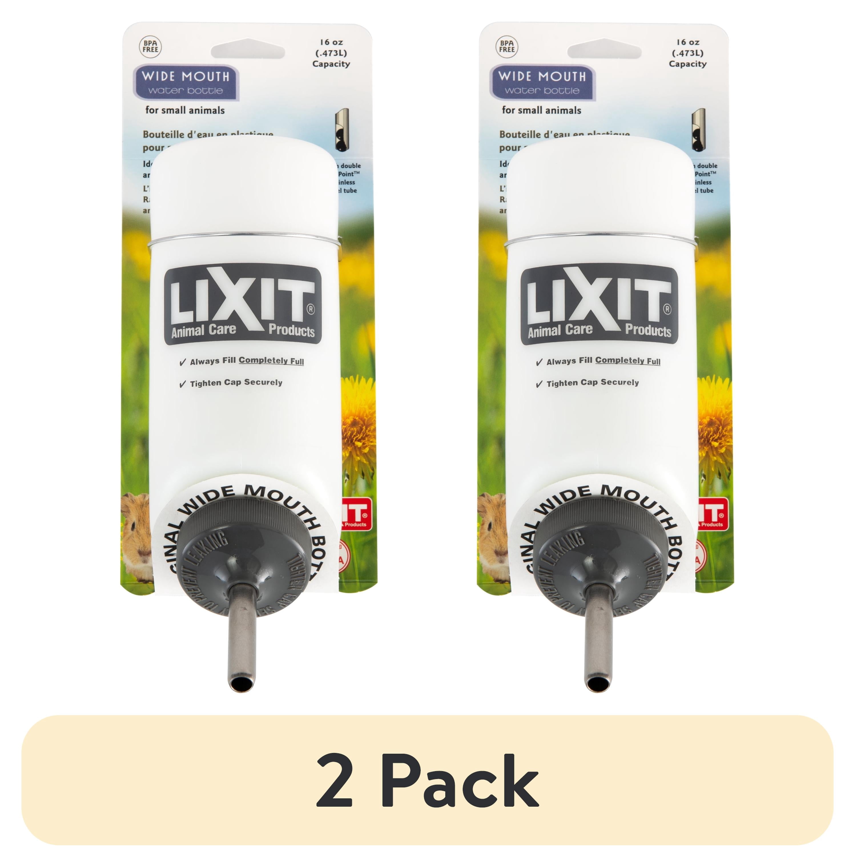 (2 pack) Lixit Wide Mouth Cage Water Bottles for Rabbits, Ferrets, Guinea Pigs, and Chinchillas