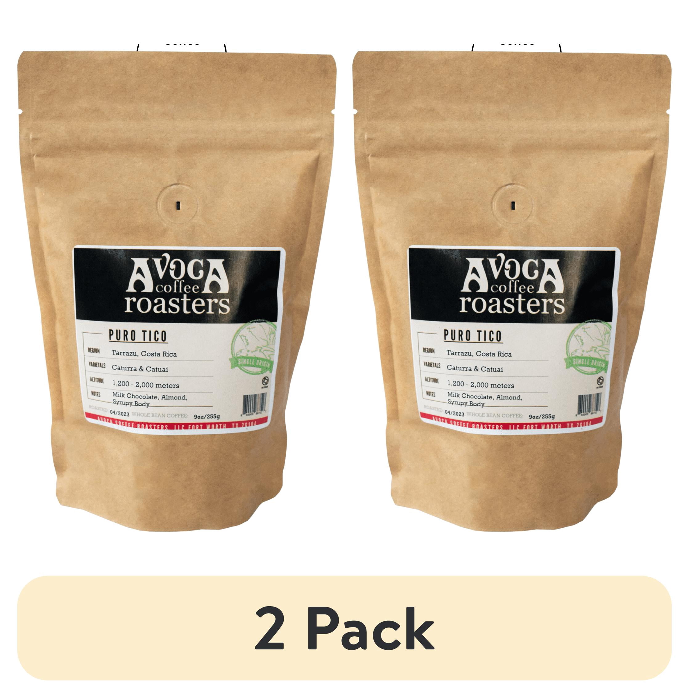(2 pack) Local Avoca Coffee Puro Tico Single Origin, Medium Roast Coffee, Whole Bean, 9oz