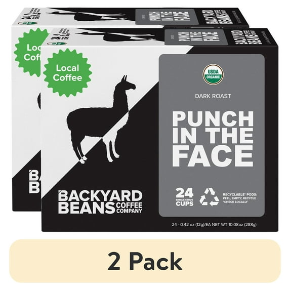 (2 pack) Local Backyard Beans Coffee Co Punch in the Face, Organic, Dark Roast, Keurig Coffee Pods, 24ct