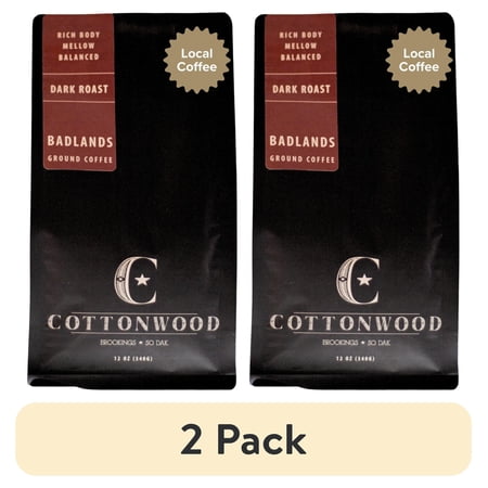 (2 pack) Local Cottonwood Coffee Badlands Blend, Naturally Caffeinated Dark Roast Coffee, Ground, 12oz