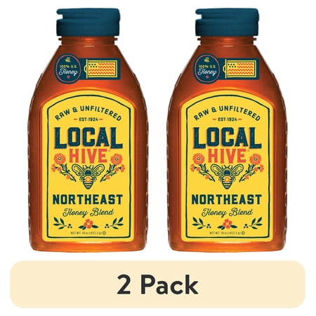 (2 pack) Local Hive, Raw & Unfiltered, 100% U.S. Northeast Raw Honey, 16 oz Bottle