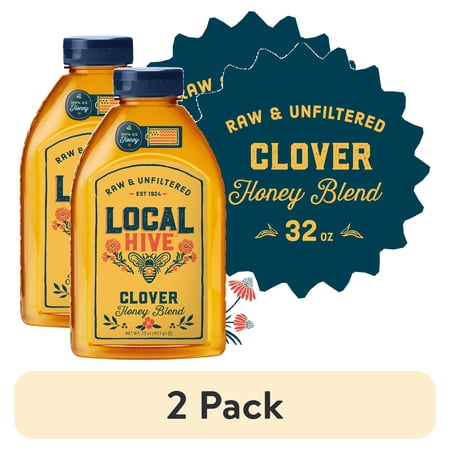 (2 pack) Local Hive, Raw & Unfiltered, 100% U.S. Clover Honey Blend,32 oz