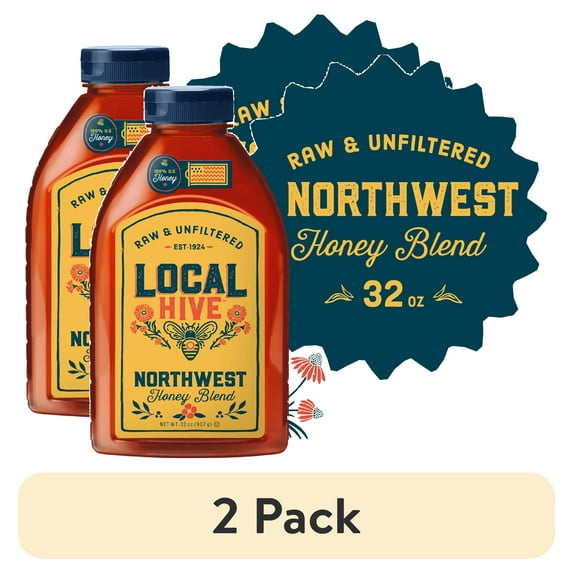 (2 pack) Local Hive, Raw & Unfiltered, 100% U.S. Northwest Honey Blend,32 oz