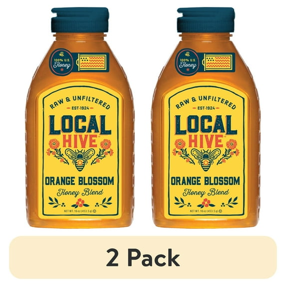 (2 pack) Local Hive, Raw & Unfiltered, 100% U.S. Orange Blossom Honey Blend, 16 oz Bottle