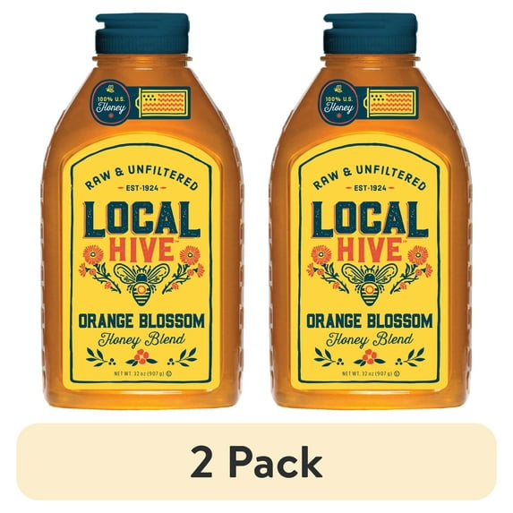 (2 pack) Local Hive, Raw & Unfiltered, 100% U.S. Orange Blossom Honey Blend, 32oz Bottle