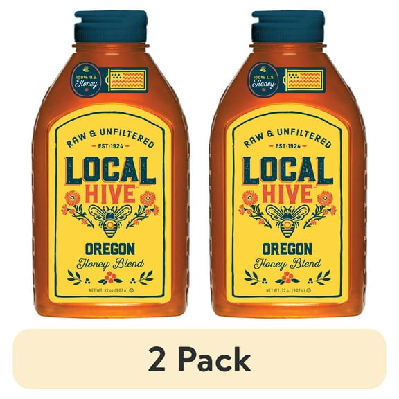 (2 pack) Local Hive, Raw & Unfiltered, 100% U.S. Oregon Honey Blend, 32oz Bottle