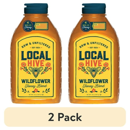 (2 pack) Local Hive, Raw & Unfiltered 100% U.S. Wildflower Honey Blend, 32 oz Bottle